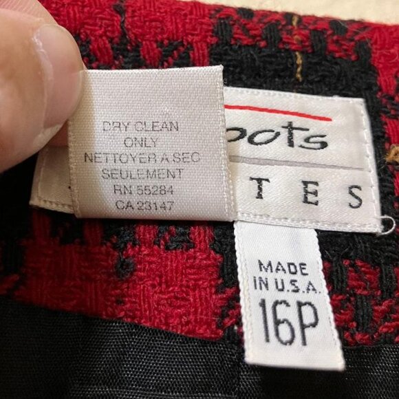 Vintage Talbots Womens Red Plaid Tweed Wool Pearl Button Blazer Jacket 16 Petite - Picture 6 of 6